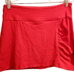 Red mini skirt with side rouching and pocket - Hemp, organic cotton - Size M